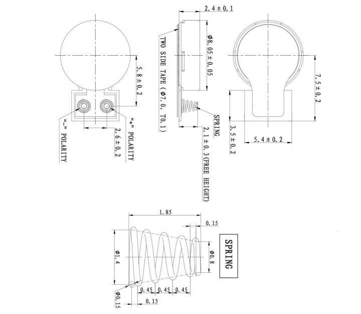 VC0824K001L (old p/n C0824K001L) Coin type vibration motor drawing