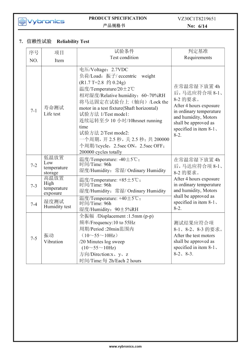 VZ30C1T8219651 (old p/n Z30C1T8219651) SMD Reflow - Surface Mount Vibration Motor data 06