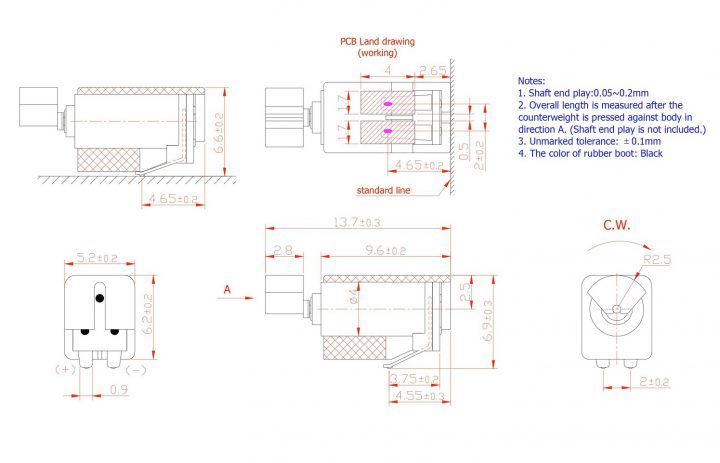 VZ4TH1B0020311 (old p/n Z4TH1B0020311) Leaf Spring Contacts Surface Mount Vibration Motor Drawing
