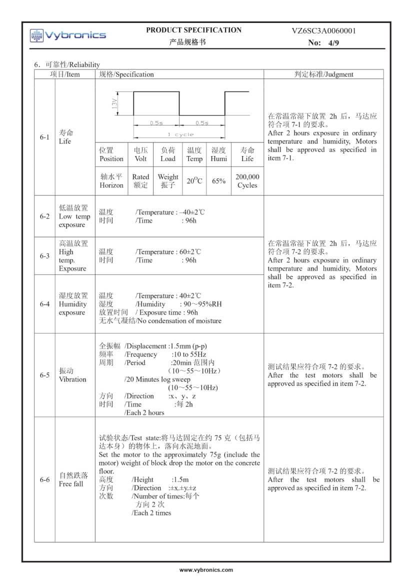 Vybronics VZ6SC3A0060001, Cylindrical Motor Data 04