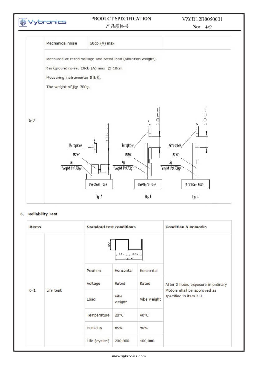 VZ6DL2B0050001 (old p/n Z6DL2B0050001) Wire Leads Cylindrical Vibration Motor data 04