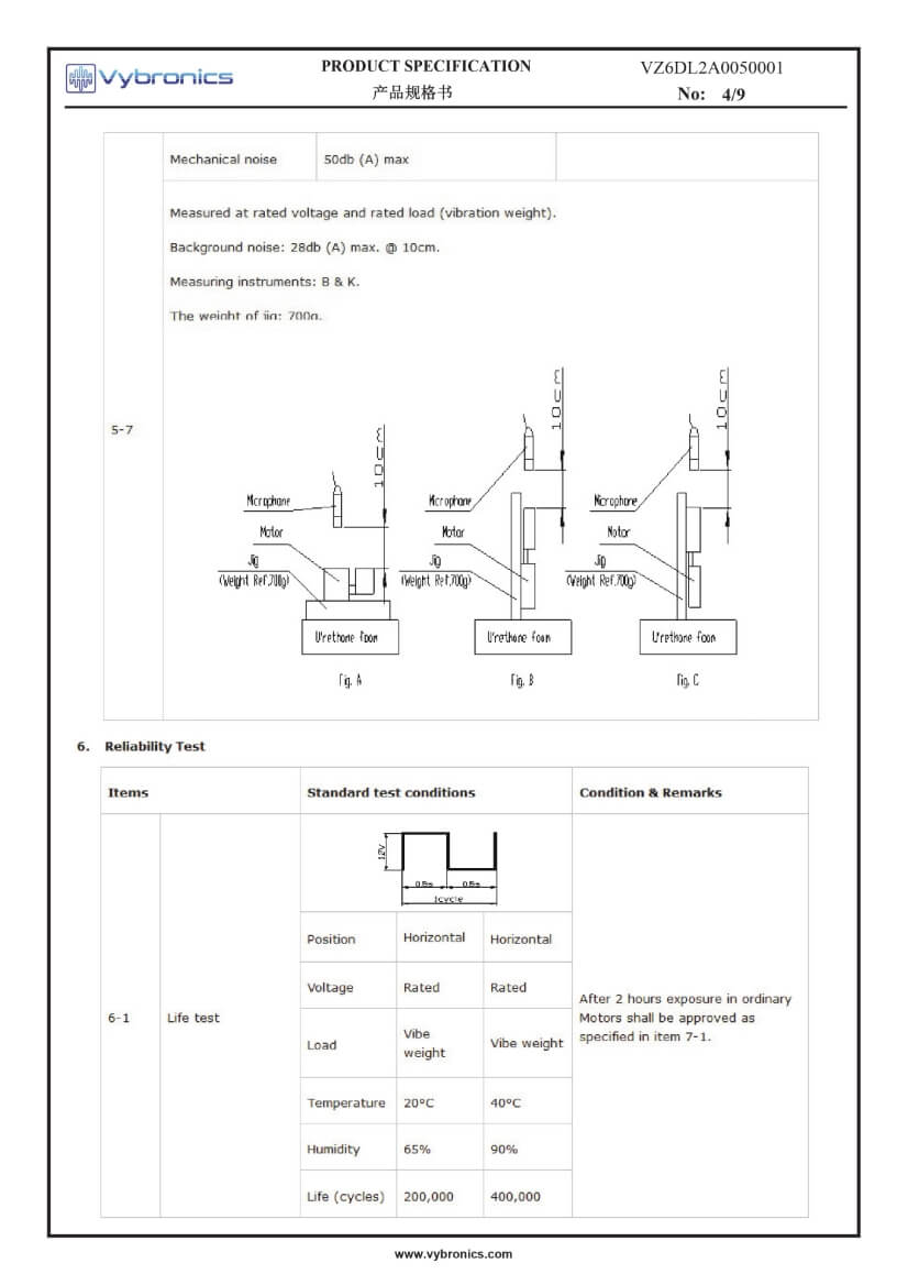 VZ6DL2A0050001 (old p/n Z6DL2A0050001) Wire Leads Cylindrical Vibration Motor data 04