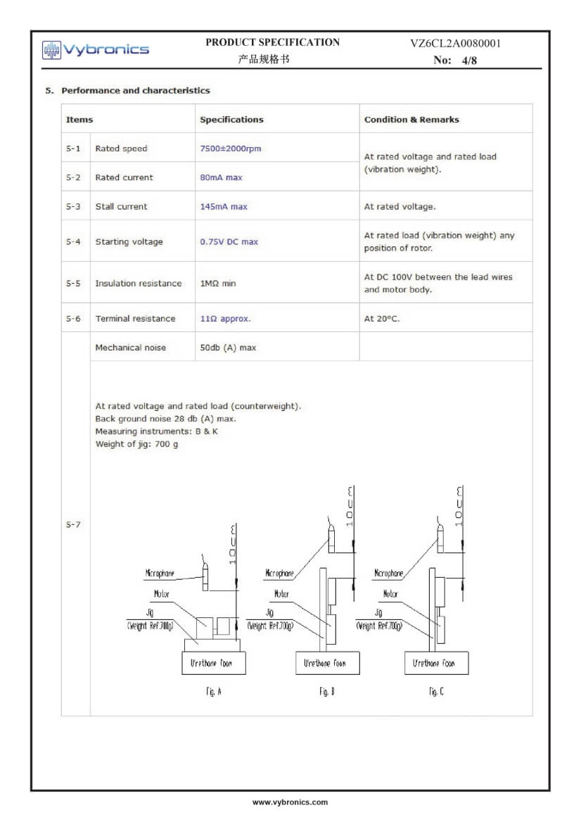 VZ6CL2A0080001 (old p/n Z6CL2A0080001) Wire Leads Cylindrical Vibration Motor data 04