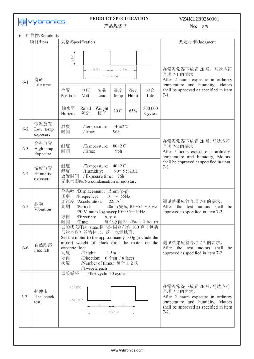 VZ4KL2B0280001 (old p/n Z4KL2B0280001) Wire Leads Cylindrical Vibration Motor data 05