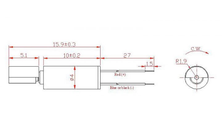 VZ4SL2A0280001 (old p/n Z4SL2A0280001) Wire Leads Cylindrical Vibration Motor Drawing