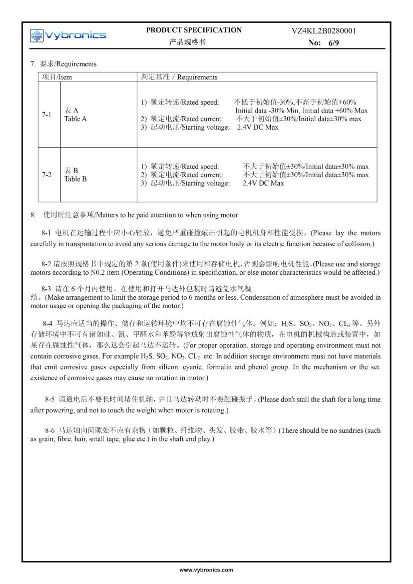 VZ4KL2B0280001 (old p/n Z4KL2B0280001) Wire Leads Cylindrical Vibration Motor data 06