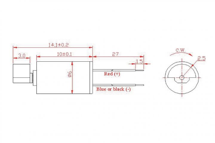 VZ6SL2B0120001 (old p/n Z6SL2B0120001) Wire Leads Cylindrical Vibration Motor Drawing