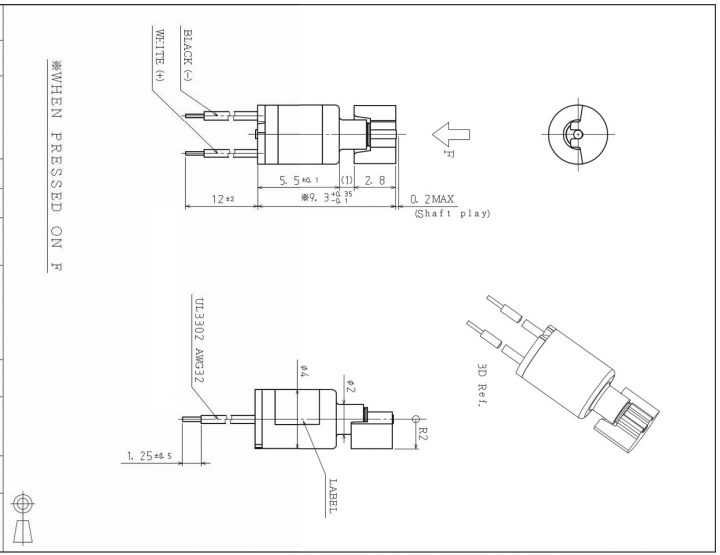 VZ4TC2B0640001P (old p/n Z4TC2B0640001P) Low Current Cylindrical Vibration Motor Drawing