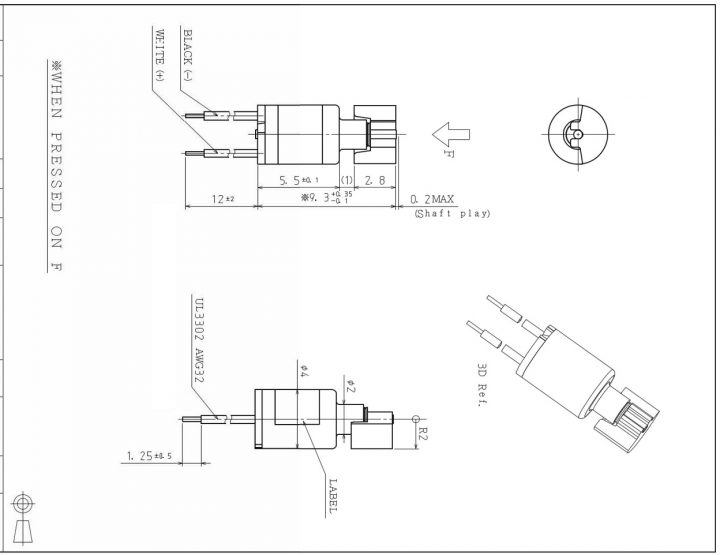 VZ4TC2B0640001P (old p/n Z4TC2B0640001P) Low Current Cylindrical Vibration Motor Drawing