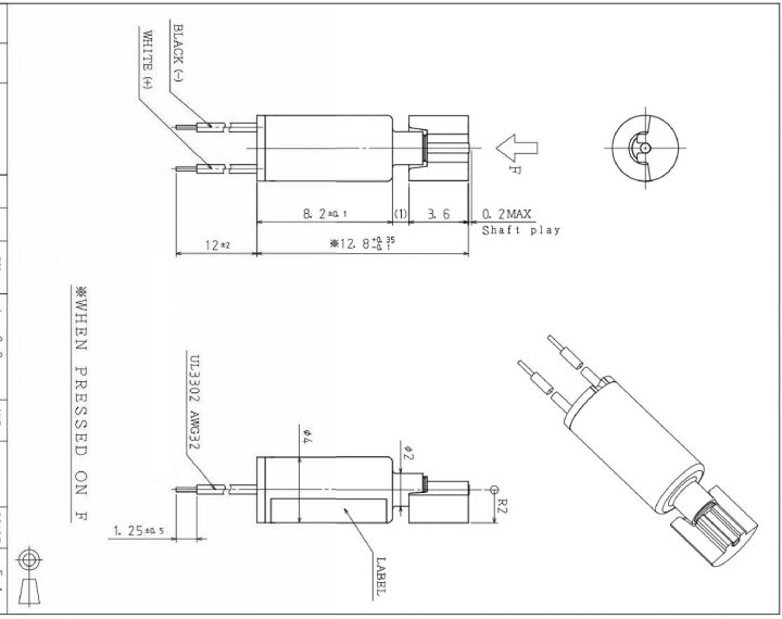 VZ4TL2B0620043P (old p/n Z4TL2B0620043P) Low Current Cylindrical Vibration Motor Drawing