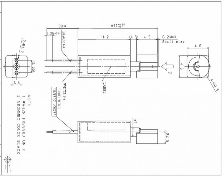 VZ4KL2B0780012P (old p/n Z4KL2B0780012P) Low Current Cylindrical Vibration Motor Drawing
