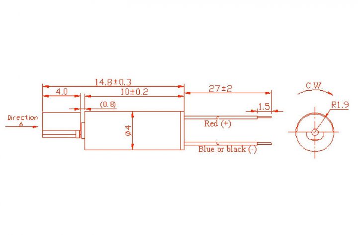 VZ4SL2A0270001 (old p/n Z4SL2A0270001) Wire Leads Cylindrical Vibration Motor Drawing