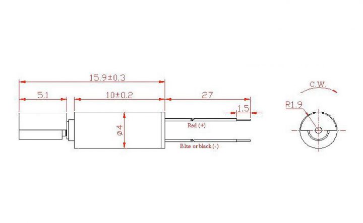 VZ4SL2B0280001 (old p/n Z4SL2B0280001) Wire Leads Cylindrical Vibration Motor Drawing