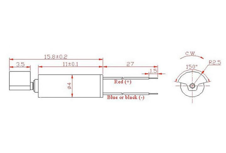 VZ4KL2A0030001 (old p/n Z4KL2A0030001) Wire Leads Cylindrical Vibration Motor Drawing