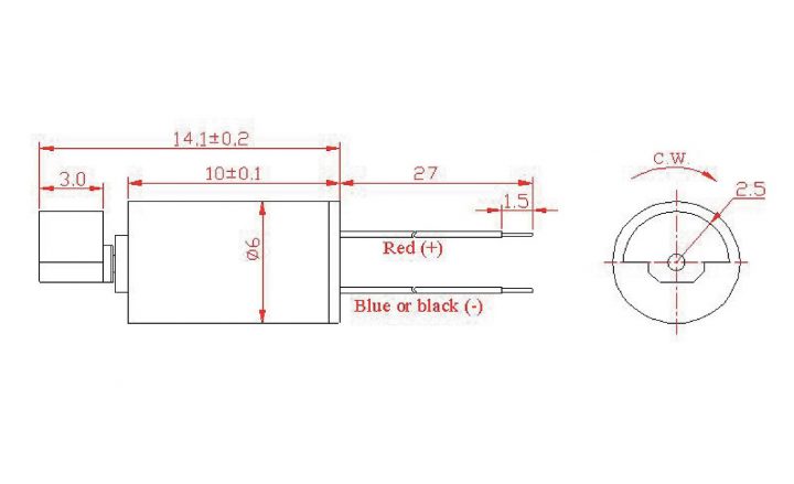 VZ6SL2A0120001 (old p/n Z6SL2A0120001) Wire Leads Cylindrical Vibration Motor Drawing