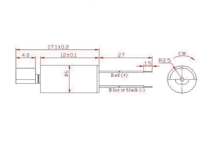 VZ6DL2B0050001 (old p/n Z6DL2B0050001) Wire Leads Cylindrical Vibration Motor Drawing