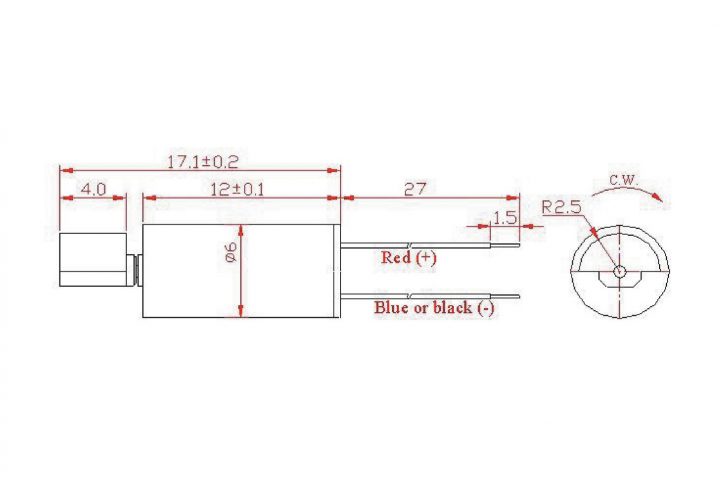 VZ6DL2A0050001 (old p/n Z6DL2A0050001) Wire Leads Cylindrical Vibration Motor Drawing