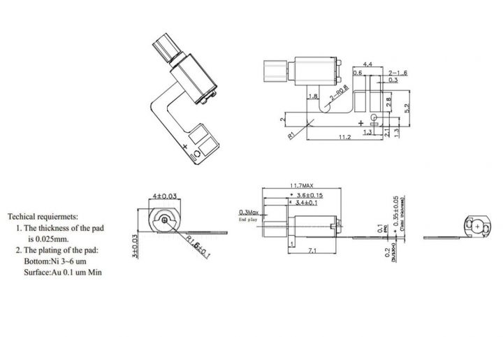 VZ30F4B8196813L (old p/n Z30F4B8196813L) FPC Vibration Vibrator Motor Drawing