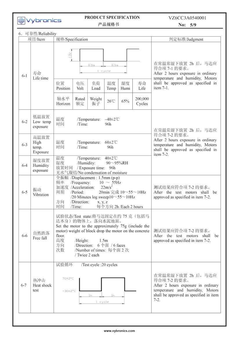 VZ6CC3A0540001 (old p/n Z6CC3A0540001) Cylindrical Vibration Motor data 05