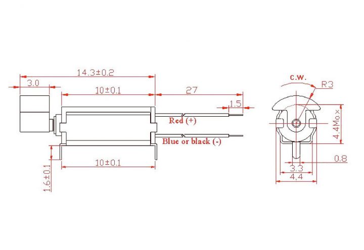 VZ4SL2A0070131 (old p/n Z4SL2A0070131) PCB Mounted Thru-Hole Vibration Motor Drawing