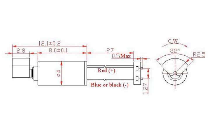 VZ4TJ1B0020001 (old p/n Z4TJ1B0020001) Wire Leads w. Connector Cylindrical Vibration Motor Drawing