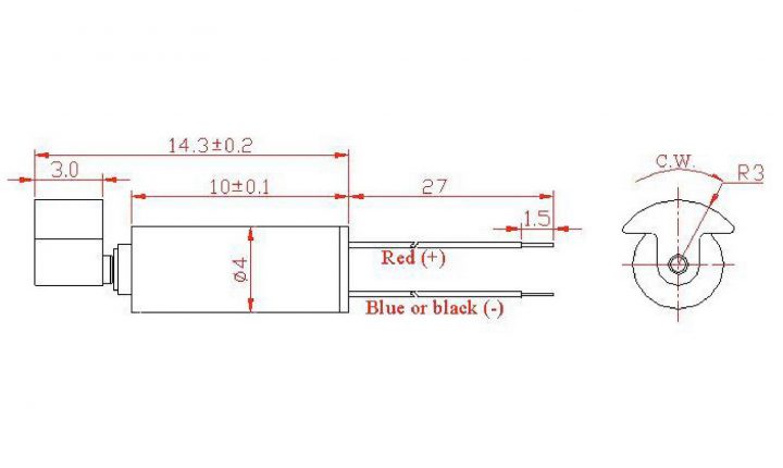 VZ4SL2B0070001 (old p/n Z4SL2B0070001) Wire Leads Cylindrical Vibration Motor Drawing