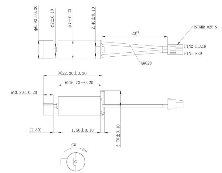 VZ7AV2K0760001C Automotive Cylindrical Vibration Motor Drawing