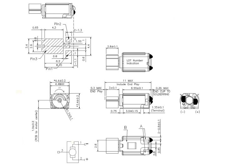 VZ30C1T8219732L (old p/n Z30C1T8219732L) SMD Haptic Feedback ERM Vibration Motor Drawing