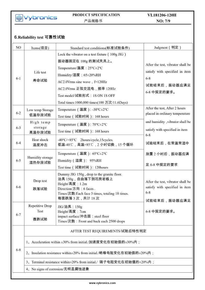 VL181206-120H LRA LINEAR VIBRATION MOTOR DATA 07
