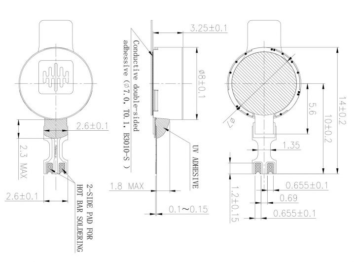 VG0832014L (old p/n G0832014L) LRA coin vibration motor Drawing