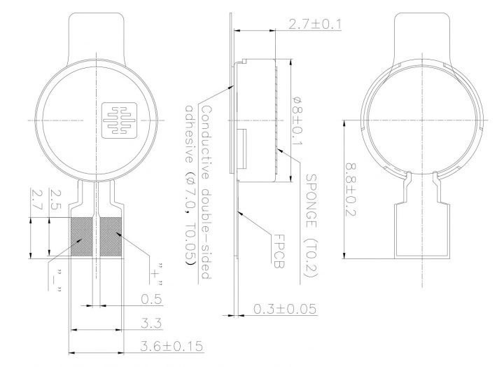 VC0827B307L FPC Coin type vibration motor Drawing