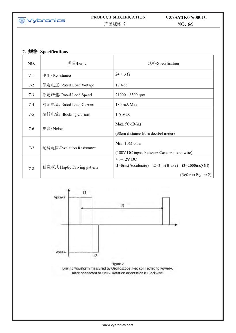 VZ7AV2K0760001C Automotive Cylindrical Vibration Motor Data 06