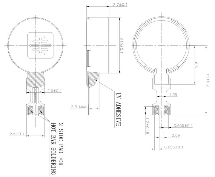 VC1027B002L 10mm Coin Vibration Motor Drawing
