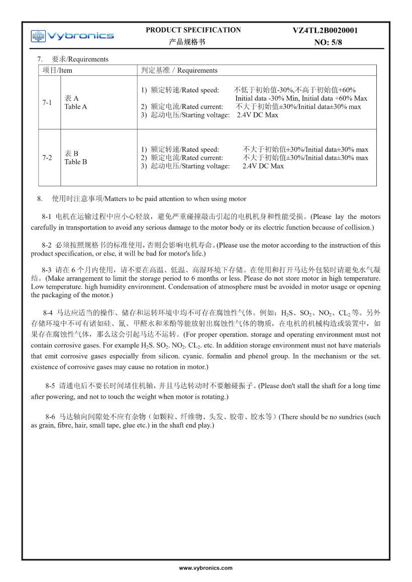 VZ4TL2B0020001 (old p/n Z4TL2B0020001) Wire Leads Cylindrical Vibration Motor Data 05