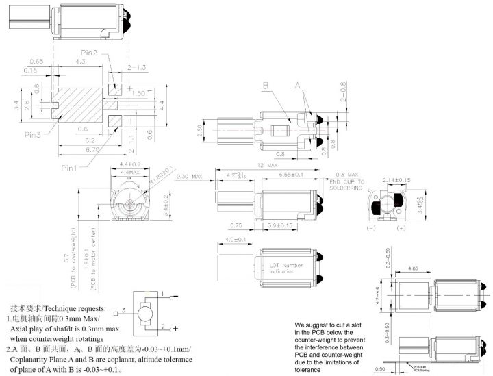 VZ43FM1B8230001L (old p/n Z43FM1B8230001L) Cylindrical core SMT Motor Drawing