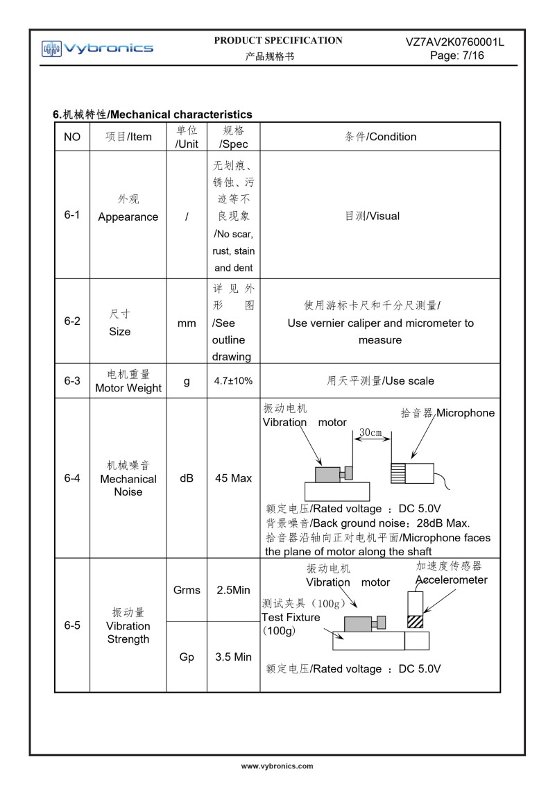 VZ7AV2K0760001L Automotive Cylindrical Vibration Motor Data 07