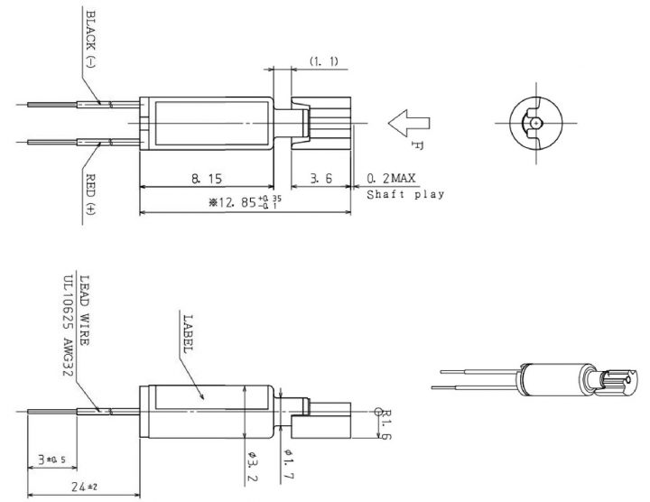 VZ3TL2B3120033P Low Current Cylindrical Vibration Motor Drawing