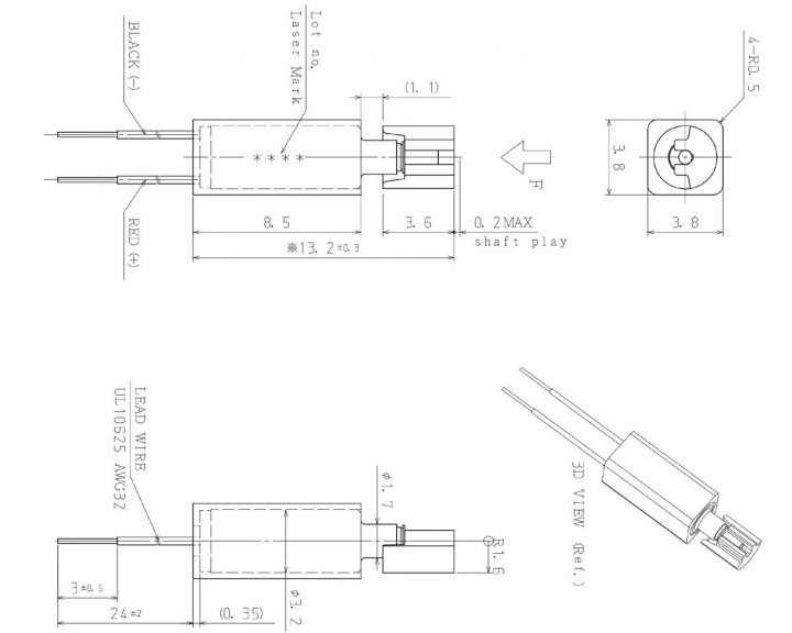 VZ3TL2B3120034P Low Current Cylindrical Vibration Motor Drawing
