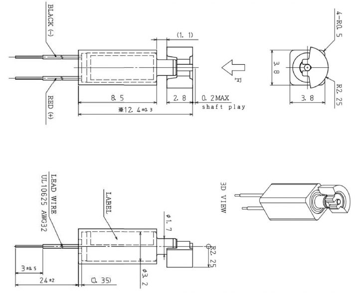 VZ3TL5B0640080P 3.2mm Vibration Motor Drawing