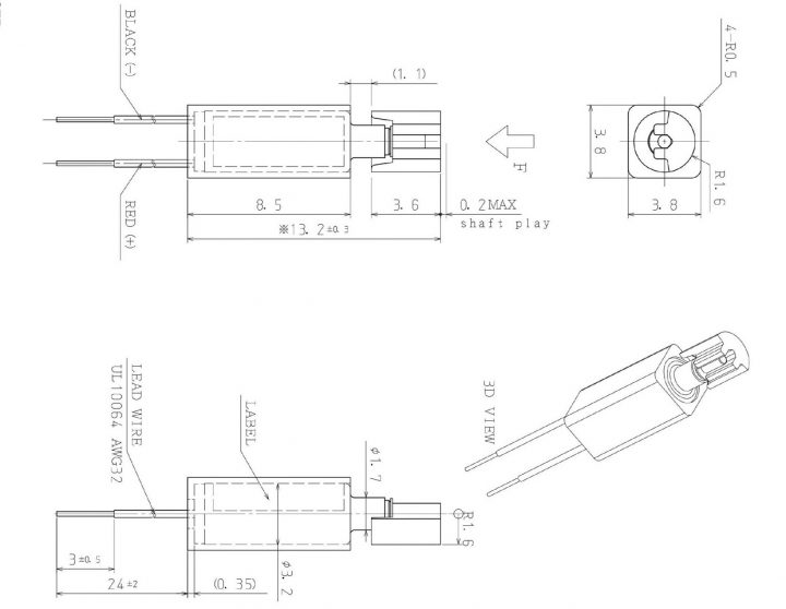 VZ3TL5B3120061P Low Current Cylindrical Vibration Motor Drawing