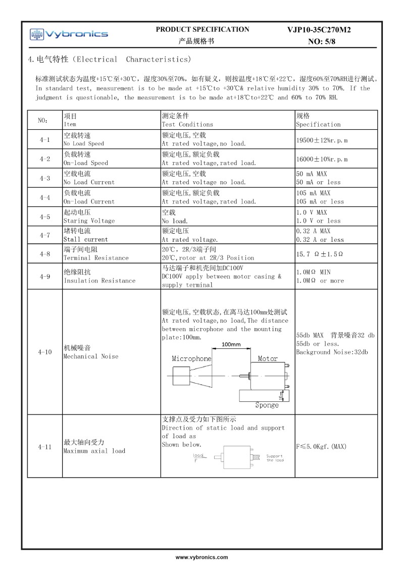VJP10-35C270M2 (old p/n JP10-35C270M2) Cylindrical Vibration Motor Data 4