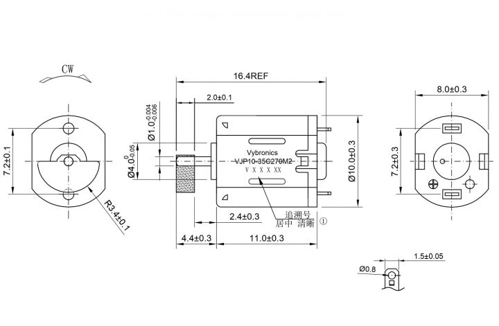 VJP10-35C270M2 (old p/n JP10-35C270M2) Cylindrical Vibration Motor Drawing VJP10-35C270M2 (old p/n JP10-35C270M2) Cylindrical Vibration Motor Drawing